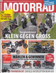 Titelseite: MOTORRAD 25/2024 – Vergleich BMW R 1300 GS vs. BMW S 1000 XR