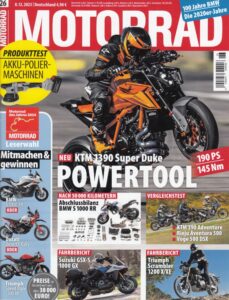Titelseite: MOTORRAD 26/2023 – KTM 1390 Super Duke, BMW S 1000 RR nach dem Dauertest