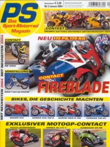 Titelseite: PS 1/2004 – Ducati 749 S vs. Honda CBR 600 RR und Triumph Daytona 600