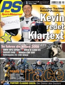 Titelseite: PS 1/2008 – Fahrberichte Kawasaki ZX-10R Ninja, BMW HP2 Sport