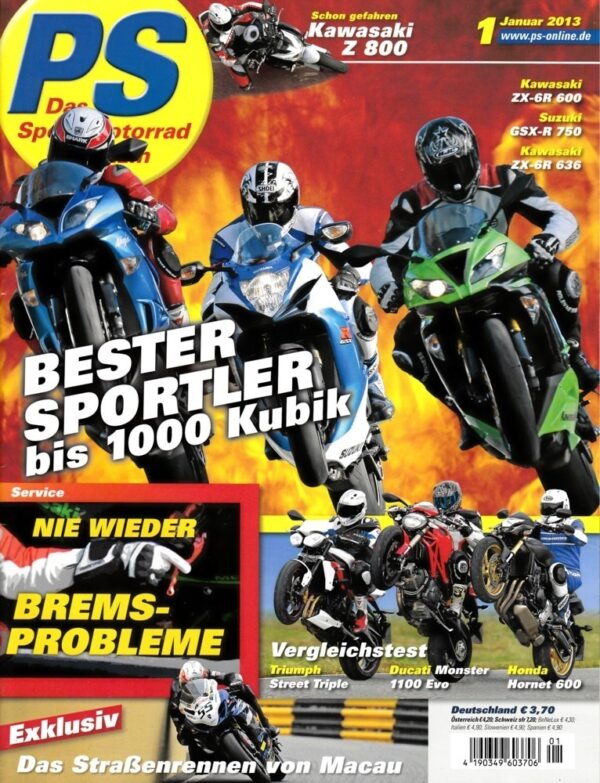 PS 1/2013 – Vergleich Kawasaki ZX-6R 600, Suzuki GSX-R 750, Kawasaki ZX-6R 636