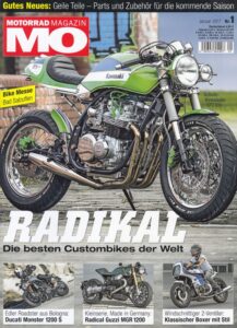 Titelseite: MO 1/2017 – Testberichte Ducati Monster 1200 S, Kawasaki Z 1000 SX, Triumph Bonneville Bobber