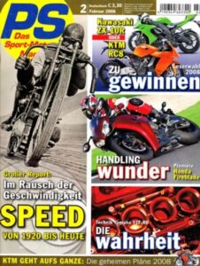 Titelseite: PS 2/2008 – Fahrbericht Honda Fireblade, Technik Yamaha YZF-R6 alt/neu