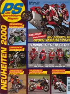 Titelseite: PS 8/1999 – Fahrbericht Moto Guzzi V11 Sport, Tracktest Aprilia RSV Mille SP