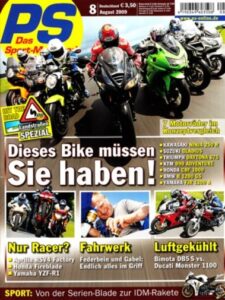 Titelseite: PS 8/2009 – Kawasaki Ninja 250 R, Suzuki Gladius, Triumph Daytona 675