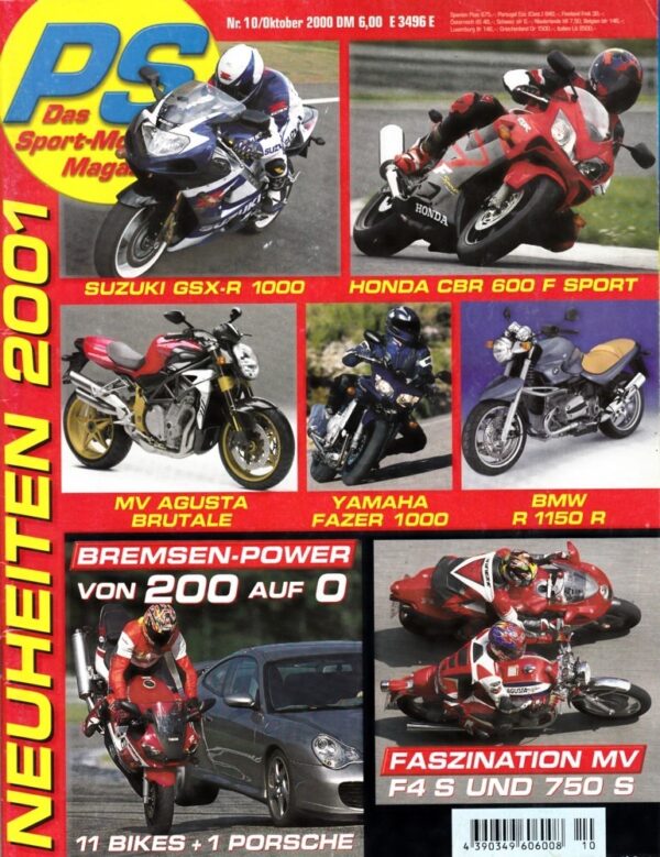 10 PS 10/2000 – Porsche 911 Turbo im großen Bremsen-Vergleichstest mit 11 Motorrädern