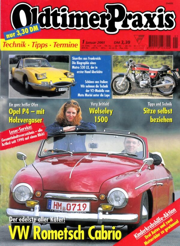 01 Oldtimer Praxis 01/2001 – VW Rometsch Cabrio; Moto Morini V2-Modelle; Motorradrestaurierung