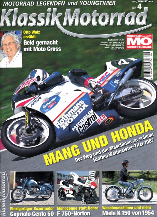 MO Klassik Motorrad 4/2013 – Mang und Honda, F 750-Norton, Capriolo Cento 50, Miele K 150