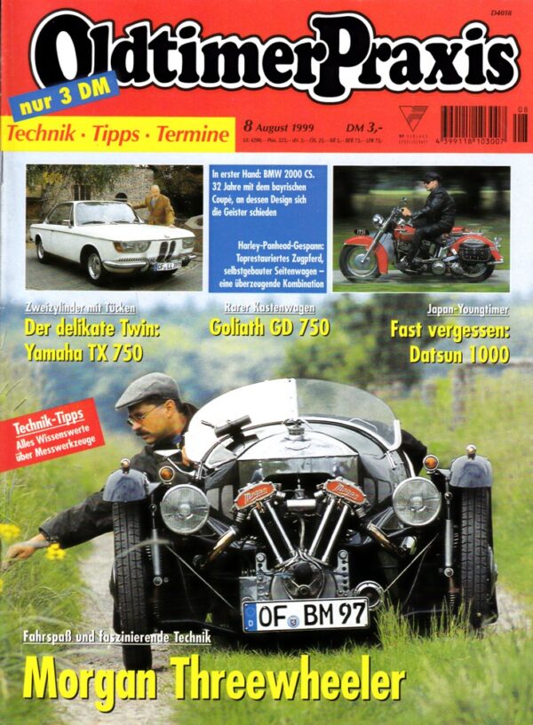 Oldtimer Praxis 08/1999 – Morgan Threewheeler; Harley-Panhead-Gespann; Yamaha TX 750