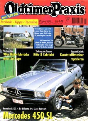 Oldtimer Praxis 08/2000 – Mercedes 450 SL (R107); Ariel Square Four; 98er Motorfahrräder