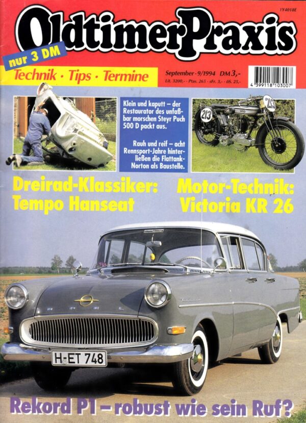 Oldtimer Praxis 09/1994 – Opel Rekord P1; Norton Flattank; Husqvarna Military Automatic