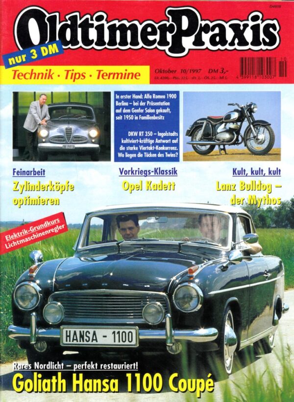 Oldtimer Praxis 10/1997 – Goliath Hansa 1100 Coupé; DKW RT 350; BMW R 39