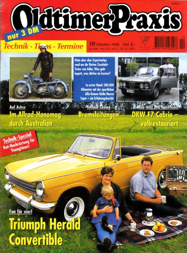Oldtimer Praxis 10/1998 – Triumph Herald 13/60 Convertible; Adler Zweitakt-Twins
