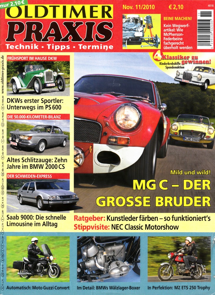 Oldtimer Praxis 11/2010 – MG C; Moto Guzzi Convert; BMW R 69 S; MZ ET5 250 Trophy