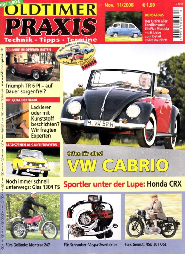 Oldtimer Praxis 11/2008 – VW Cabrio (Käfer); Montesa Cota 247; NSU 201 OSL; Vespa GS/3