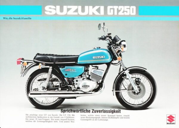 SUZUKI GT 250 + Prospekt flyer + 1 Blatt / 2 Seiten