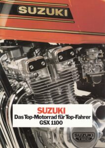 Titelseite: SUZUKI GSX 1100 + Falt-Prospekt brochure + 8 Seiten + aus 1980