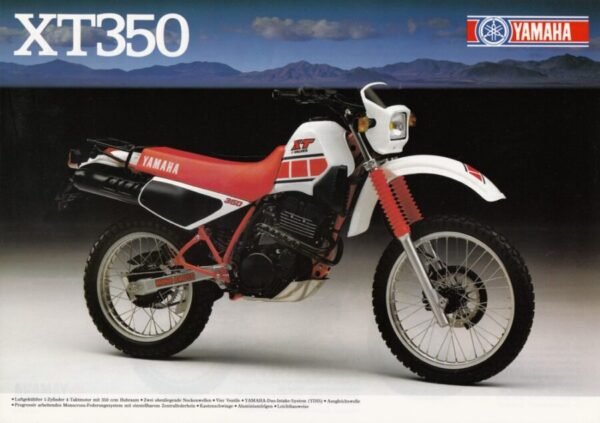 YAMAHA XT 350 + Prospekt brochure Flyer + 1 Blatt / 2 Seiten + aus 1985
