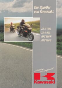 Titelseite: KAWASAKI ZZ-R 1100 600 + GPZ 900 R / 500 S+ Prospekt 14 Seiten + aus 11/1991