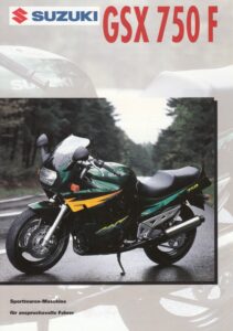 Titelseite: SUZUKI GSX 750 F + PROSPEKT flyer + 1 Blatt / 2 Seiten + aus 1996 ?