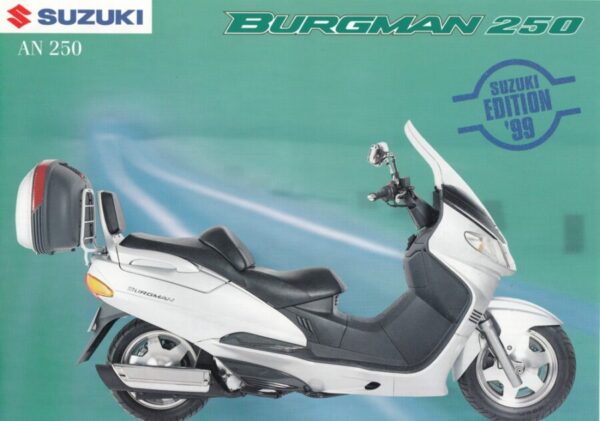 SUZUKI AN 250 Burgman + Prospekt flyer + 1 Blatt / 2 Seiten + aus 11/1998