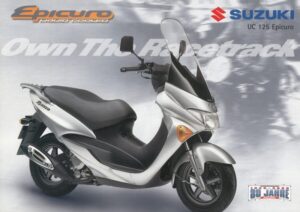 SUZUKI UC 125 Epicuro + Prospekt flyer + 1 Blatt / 2 Seiten + aus 12/2000