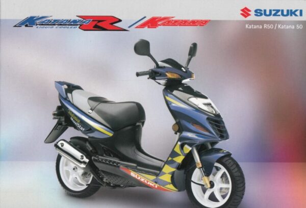 SUZUKI AY 50 / WR Katana50 / R50+ Prospekt brochure + 4 Seiten + aus 1/2002