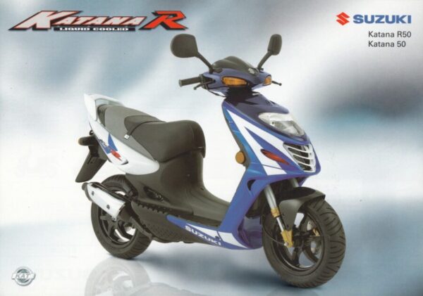 SUZUKI AY 50 / W Katana / R + Prospekt flyer + 1 Blatt / 2 Seiten + aus 1/2004