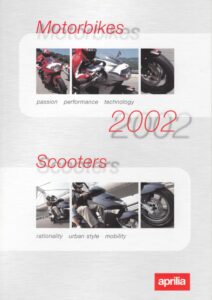 Titelseite: APRILIA, Roller- und Motorradprogramm 2002 + Prospekt brochure + 6 Seiten