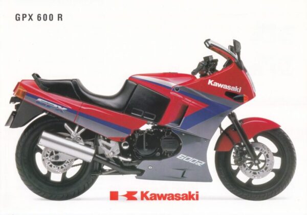 KAWASAKI GPX 600 R + Prospekt flyer + 1 Blatt / 2 Seiten + aus 1993