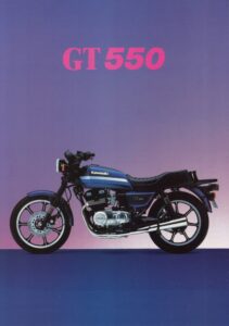 Titelseite: KAWASAKI GT 550 + Prospekt flyer + 1 Blatt / 2 Seiten + aus 1981 ?