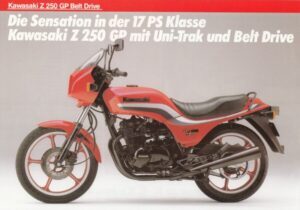Titelseite: KAWASAKI Z 250 GP / GPz 250 + Prospekt flyer + 1 Blatt / 2 Seiten + aus 1983