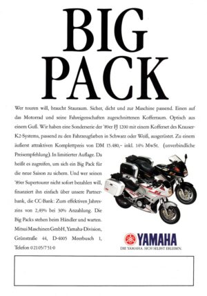 YAMAHA FJ 1200 + mit Krauser K2-System + Prospekt flyer + 1 Blatt / 2 Seiten