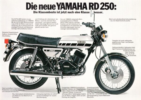 YAMAHA RD 250 + Prospekt flyer + 1 Blatt / 2 Seiten + aus 1977 ?