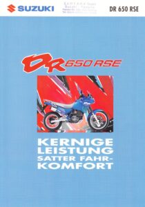 Titelseite: SUZUKI DR 650 RSE + Prospekt brochure + 4 Seiten + aus 11/1992