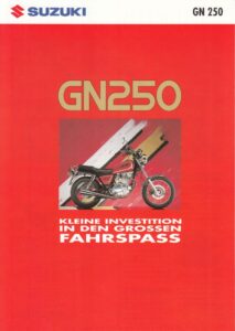 Titelseite: SUZUKI GN 250 + Prospekt flyer + 1 Blatt / 2 Seiten + aus 12/1992