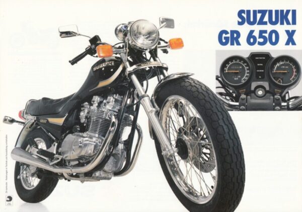 SUZUKI GR 650 X + Prospekt flyer Werbung + 1 Blatt / 2 Seiten + aus 1983