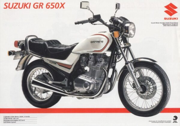 SUZUKI GR 650 X / GS 850 G + Prospekt flyer + 1 Blatt / 2 Seiten