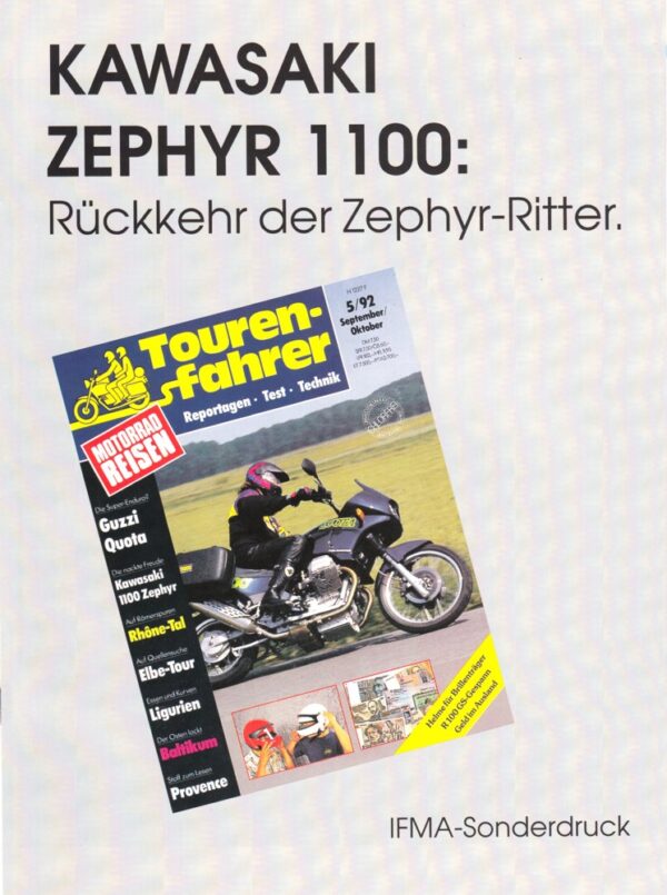 KAWASAKI Zephyr 1100 + Test und Technik + aus Tourenfahrer 5/92 + 8 Seiten