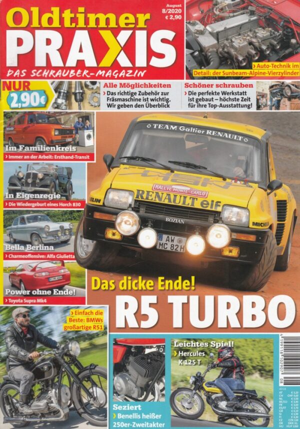 Oldtimer Praxis 08/2020 – Renault 5 Turbo 1 Cevennes; BMW R51; Hercules K 125 T