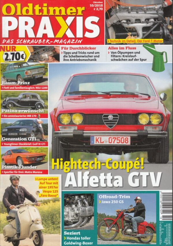 Oldtimer Praxis 10/2018 – Alfa Romeo Alfetta GTV 2.0; Jawa 250 GS; Vespa 125 Faro Basso