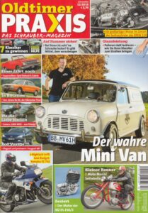 Titelseite: Oldtimer Praxis 12/2018 – Austin Mini 1/4-ton Van; Moto Morini 175 Settebello; Yamaha FZ 750