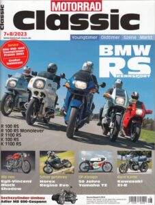 Titelseite: Motorrad Classic 7+8/2023 – BMW RS Baureihe, Egli-Vincent Black Shadow, Yamaha TZ