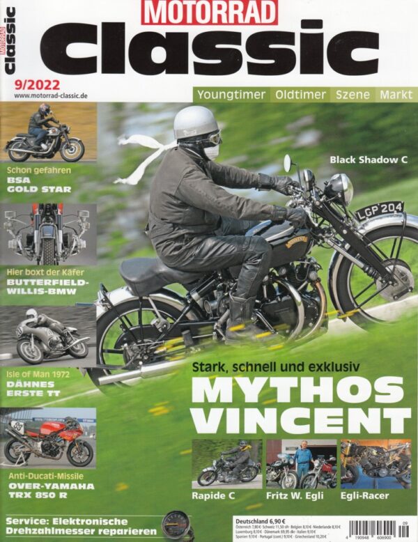 Motorrad Classic 9/2022 – Vincent Black Shadow C; Egli-Vincent
