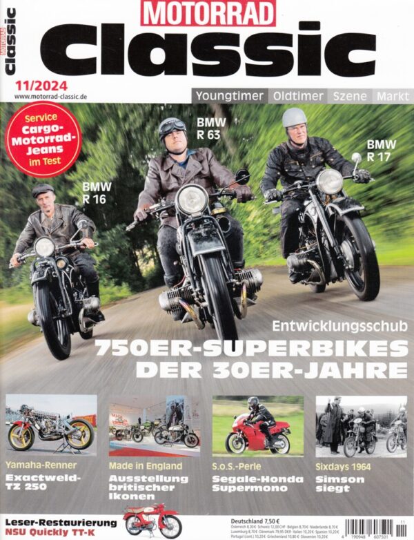 Motorrad Classic 11/2024 – BMW R 16 / R 63 / R 17; Simson Sixdays 1964