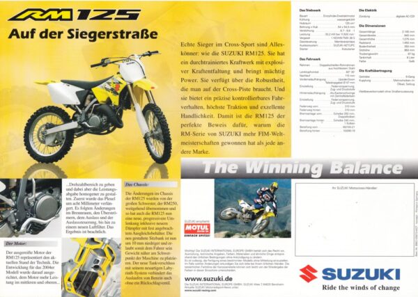 SUZUKI RM 125 + Prospekt flyer + 1 Blatt / 2 Seiten