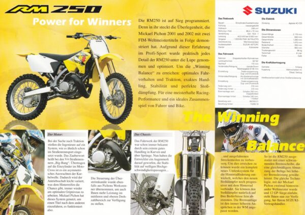 SUZUKI RM 125 + Prospekt flyer + 1 Blatt / 2 Seiten