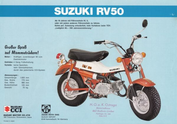 SUZUKI RV 50 / RV 90 + Prospekt flyer + 1 Blatt / 2 Seiten