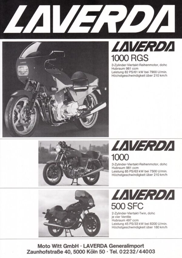 1000 RGS 1000 500 SFC LAVERDA + 1000 / RGS / 500 SFC + Prospekt flyer + 1 Blatt einseitig bedruckt