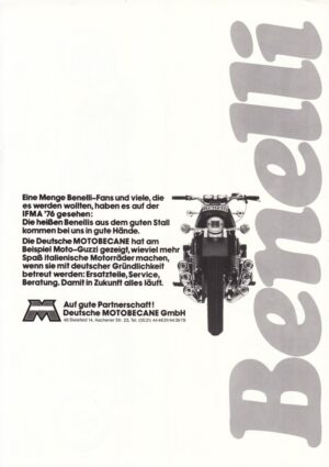 BENELLI / MOTOBECANE + PROSPEKT / flyer + 1 Blatt / 2 Seiten + aus 1976?